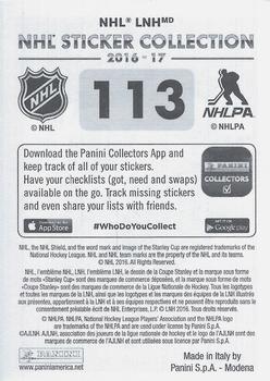 2016-17 Panini NHL Sticker Collection #113 Cory Schneider Back