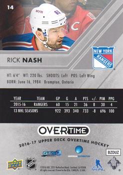 2016-17 Upper Deck Overtime #14 Rick Nash Back