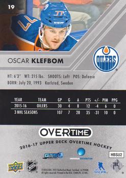 2016-17 Upper Deck Overtime #19 Oscar Klefbom Back