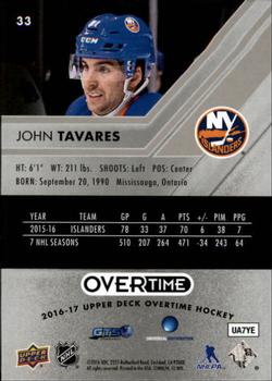 2016-17 Upper Deck Overtime #33 John Tavares Back
