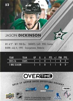 2016-17 Upper Deck Overtime #52 Jason Dickinson Back
