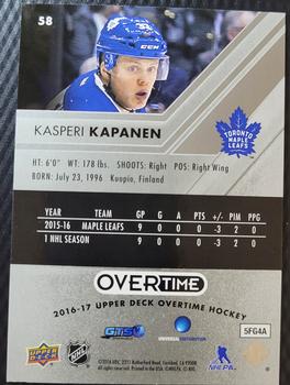 2016-17 Upper Deck Overtime #58 Kasperi Kapanen Back