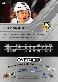 2016-17 Upper Deck Overtime #68 Carl Hagelin Back