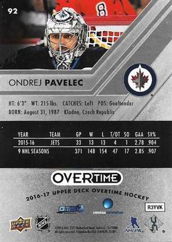 2016-17 Upper Deck Overtime #92 Ondrej Pavelec Back