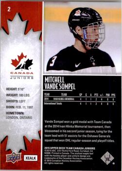 2015 Upper Deck Team Canada Juniors #2 Mitchell Vande Sompel Back