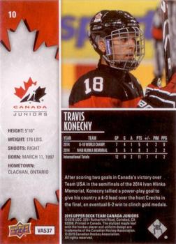 2015 Upper Deck Team Canada Juniors #10 Travis Konecny Back