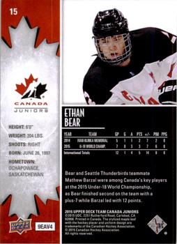 2015 Upper Deck Team Canada Juniors #15 Ethan Bear Back