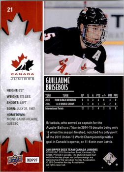 2015 Upper Deck Team Canada Juniors #21 Guillaume Brisebois Back