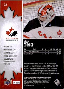 2015 Upper Deck Team Canada Juniors #22 Evan Cormier Back