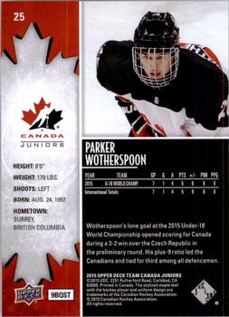 2015 Upper Deck Team Canada Juniors #25 Parker Wotherspoon Back