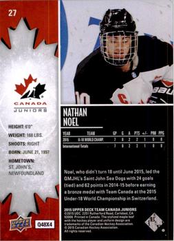 2015 Upper Deck Team Canada Juniors #27 Nathan Noel Back