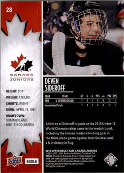 2015 Upper Deck Team Canada Juniors #28 Deven Sideroff Back