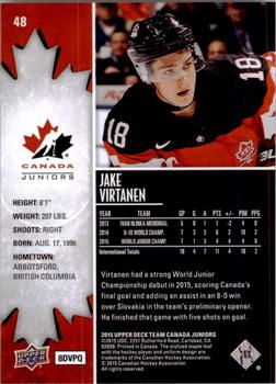 2015 Upper Deck Team Canada Juniors #48 Jake Virtanen Back
