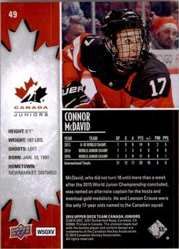 2015 Upper Deck Team Canada Juniors #49 Connor McDavid Back