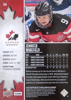 2015 Upper Deck Team Canada Juniors #50 Jennifer Wakefield Back