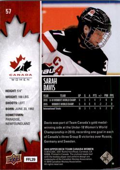 2015 Upper Deck Team Canada Juniors #57 Sarah Davis Back