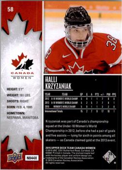 2015 Upper Deck Team Canada Juniors #58 Halli Krzyzaniak Back