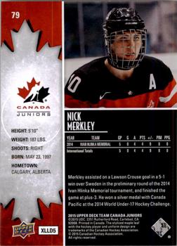 2015 Upper Deck Team Canada Juniors #79 Nick Merkley Back