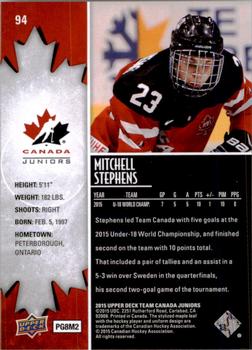2015 Upper Deck Team Canada Juniors #94 Mitchell Stephens Back