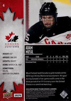 2015 Upper Deck Team Canada Juniors - Base - Gold #4 Adam Musil Back