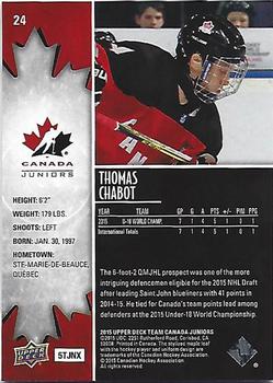 2015 Upper Deck Team Canada Juniors - Base - Gold #24 Thomas Chabot Back