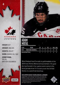 2015 Upper Deck Team Canada Juniors - Base - Exclusives #4 Adam Musil Back