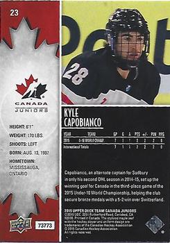 2015 Upper Deck Team Canada Juniors - Base - Exclusives #23 Kyle Capobianco Back