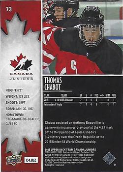 2015 Upper Deck Team Canada Juniors - Base - Exclusives #73 Thomas Chabot Back