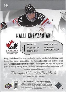 2015 Upper Deck Team Canada Juniors - Base Jerseys #144 Halli Krzyzaniak Back