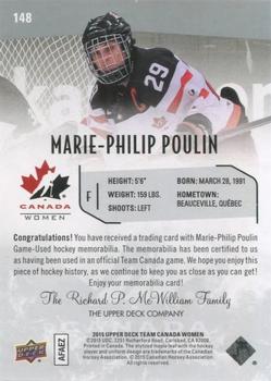 2015 Upper Deck Team Canada Juniors - Base Jerseys #148 Marie-Philip Poulin Back