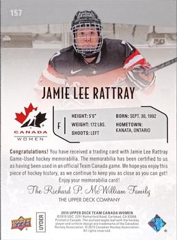 2015 Upper Deck Team Canada Juniors - Base Jerseys #157 Jamie Lee Rattray Back