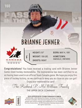 2015 Upper Deck Team Canada Juniors - Base Jerseys #160 Brianne Jenner Back