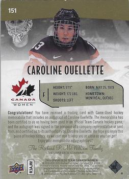 2015 Upper Deck Team Canada Juniors - Gold Spectrum Autograph Patch #151 Caroline Ouellette Back
