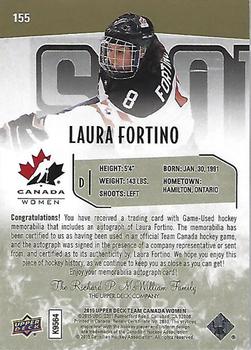 2015 Upper Deck Team Canada Juniors - Gold Spectrum Autograph Patch #155 Laura Fortino Back