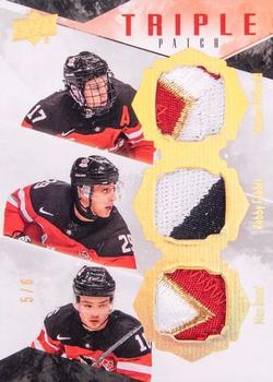 2015 Upper Deck Team Canada Juniors - Jersey Triple - Patch #TCT-MFD Connor McDavid/Robby Fabbri/Max Domi Front