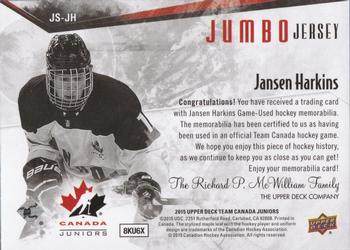 2015 Upper Deck Team Canada Juniors - Jumbo Jersey #JS-JH Jansen Harkins Back