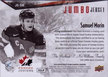 2015 Upper Deck Team Canada Juniors - Jumbo Jersey #JS-SM Samuel Morin Back