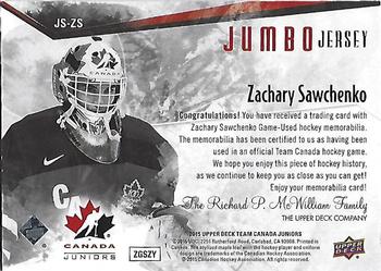 2015 Upper Deck Team Canada Juniors - Jumbo Jersey #JS-ZS Zachary Sawchenko Back