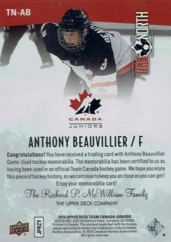 2015 Upper Deck Team Canada Juniors - True North #TN-AB Anthony Beauvillier Back