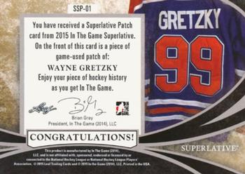 2015-16 Leaf In The Game Superlative - Superlative Swatch #SSP-01 Wayne Gretzky Back