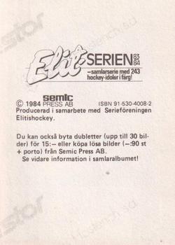 1983-84 Semic Elitserien (Swedish) #3 Mats Thelin Back