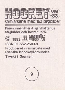 1983 Semic Hockey VM (Swedish) #9 Michael Thelven Back