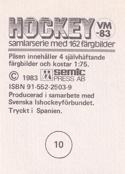 1983 Semic Hockey VM (Swedish) #10 Peter Andersson Back