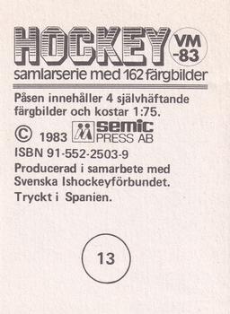 1983 Semic Hockey VM (Swedish) #13 Tomas Sandstrom Back