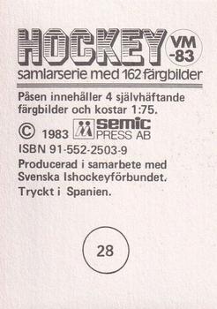 1983 Semic Hockey VM (Swedish) #28 Kari Takko Back
