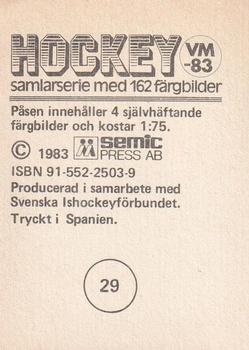 1983 Semic Hockey VM (Swedish) #29 Pekka Rautakallio Back