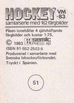 1983 Semic Hockey VM (Swedish) #51 Vladislav Tretiak Back
