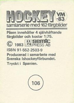 1983 Semic Hockey VM (Swedish) #106 Harold Kreis Back