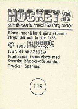 1983 Semic Hockey VM (Swedish) #115 Dieter Hegen Back