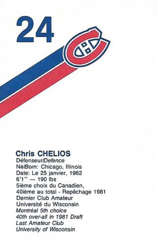 1984-85 Montreal Canadiens Postcards #NNO Chris Chelios Back